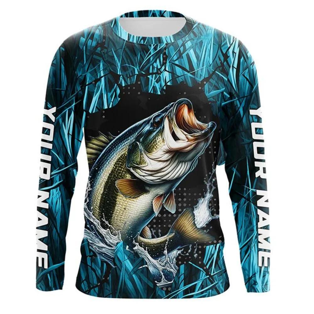 Men's 3D Bass Fishing Long Sleeve T-Shirt Moisturizing Core Sports
