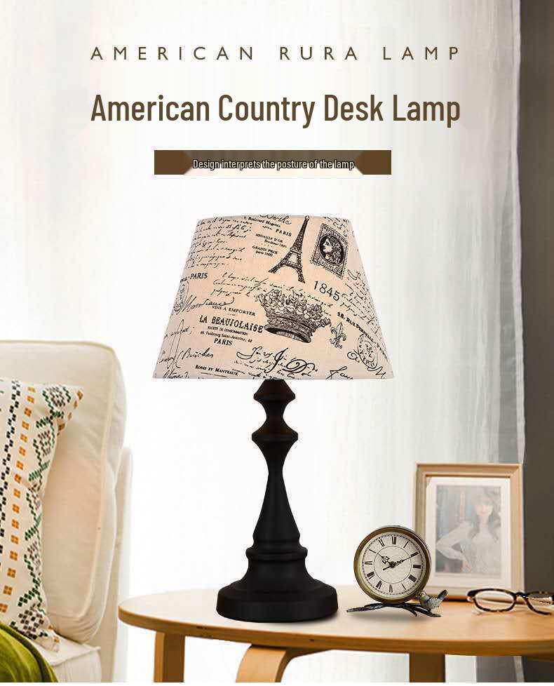 Vintage American LED Table Lamp – Retro Bedside, Office, Hotel Project, or Bedroom Use – Eye Protection & Dimmable Night Light.