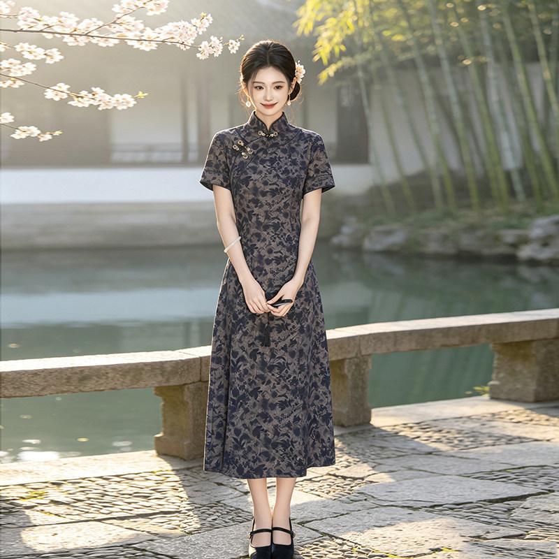 Black Skinny Mom Wear National Style New Chinese Daily Suzhou Cheongsam Improved Young Women's High-end Dress