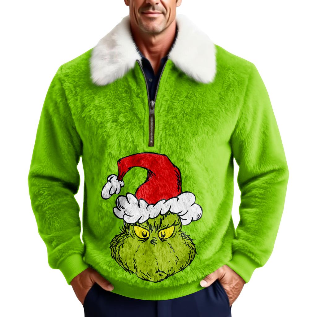 Men's Christmas Print Stand Collar Fleece Sweatshirt