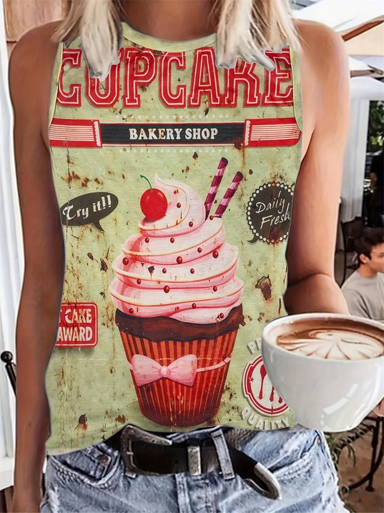 Top na ramiączkach w stylu vintage Etniczny nadruk 3D Damski casualowy letni podkoszulek z okrągłym dekoltem Odkryte ramiona Y2k Bezrękawnik Damski Top Odzież
