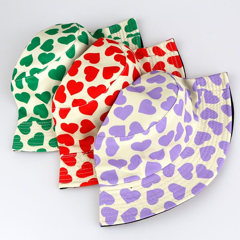 Summer Heartshaped Printed Doublesided Hat Outdoor Sunscreen Fishermans Hat