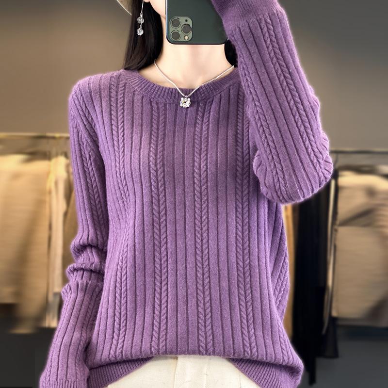 Mode vielseitiger Zopfpullover Damen Herbst und Winter neu Rundhals Strickpullover Mode Innenstrickpullover Unterhemd