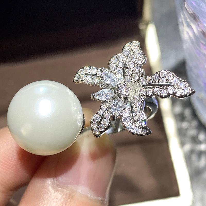 Anelli Regolabili in Metallo Argentato a Forma di Stella Marina Anelli Vintage con Perle per Donna Accessori Floreali alla Moda Regalo