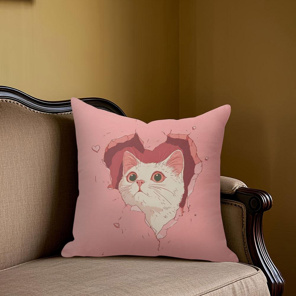 Heart Cat square Jacquard Pillow Cover for Sofa Office Waist Cushion Cover Home Decorative Pillowcase