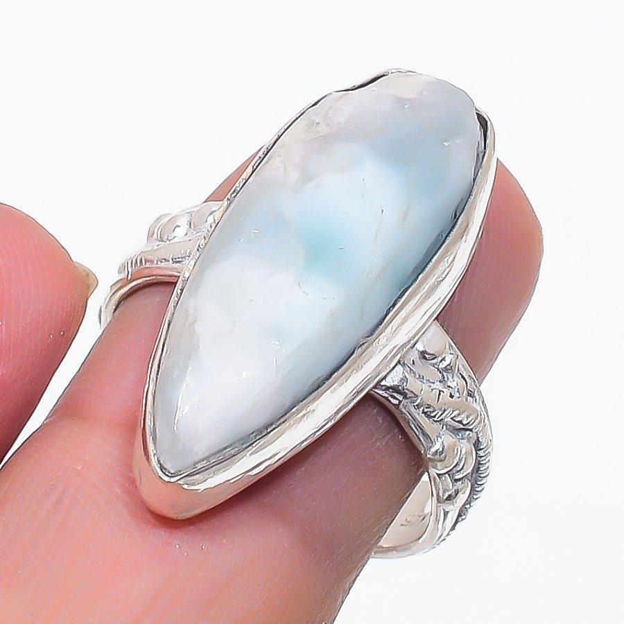 Larimar Gemstone 925 Sterling Silver Jewelry Ring Size 8