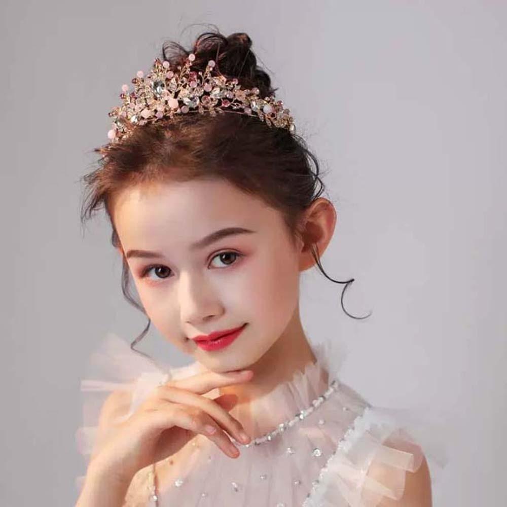 Vintage Pink Floral Crown Elegant Princess Rhinestone Tiara Trendy Crown Hair Accessory  Wedding