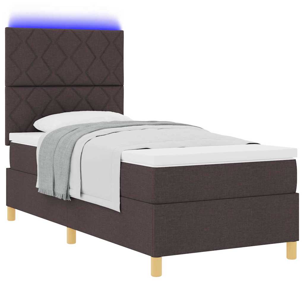 LED Boxspring Bed with Headboard Dark Brown 90 x 190 cm Fabric