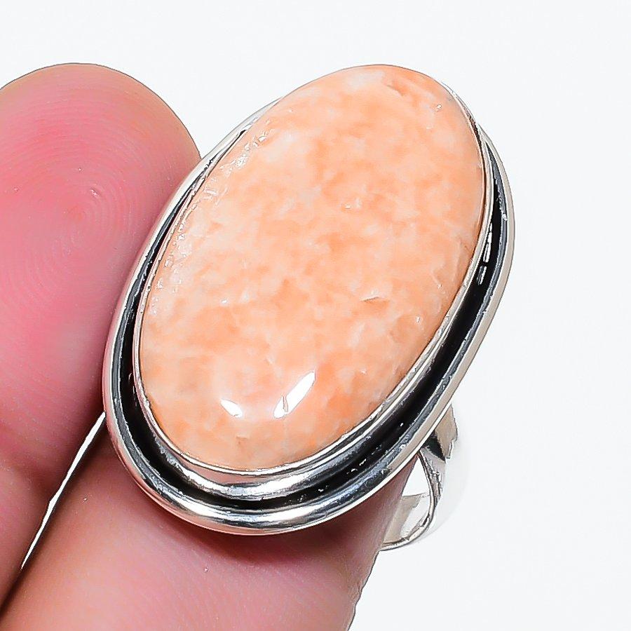 Natural Orange Aventurine Gemstone 925 Sterling Silver Jewelry Ring Size 8 AR-17749