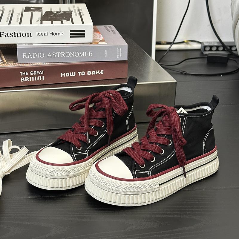 

6 осенних новых парусиновых туфель на толстой подошве со средней высотой верха женские простые универсальные кеды универсальные, удобные и прочные высокие кеды 40