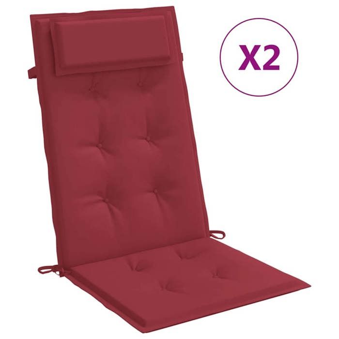 VidaXL Coussins de chaise à dossier haut lot de 2 rouge bordeaux, coussin, coussin de chaise, coussin de siège 361901