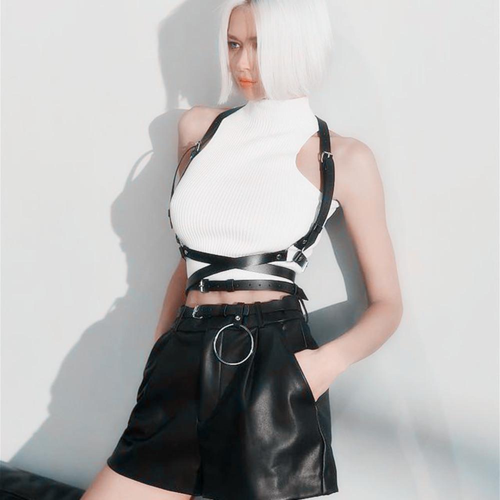 

Ланцюжок-бра з ПУ-шкіри, Нашийний ремінець, Декоративний сексуальний аксесуар для білизни One Size чорний