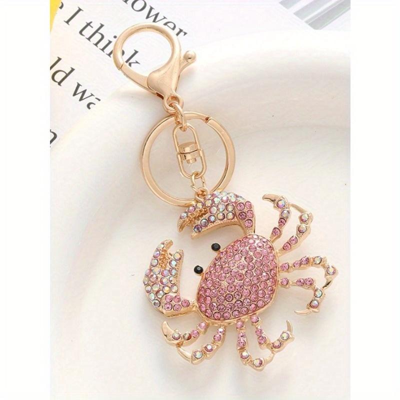 

Красочный металлический брелок в форме краба со стразами, креативный трансграничный европейский и американский аксессуар, автомобильные аксессуары, подвеска для сумки, рюкзак для школы розовый