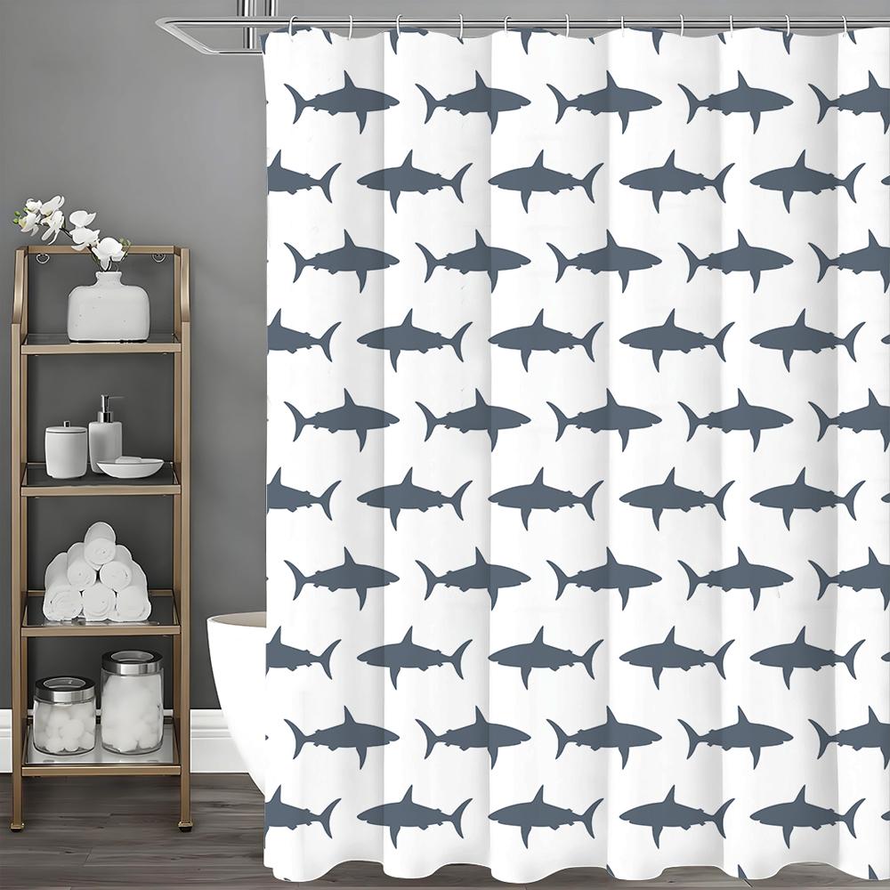 Gray Fish Decorative Pattern Shower Curtain, Bathroom Decorative Shower Curtain, Waterproof Shower Curtain with Hooks
