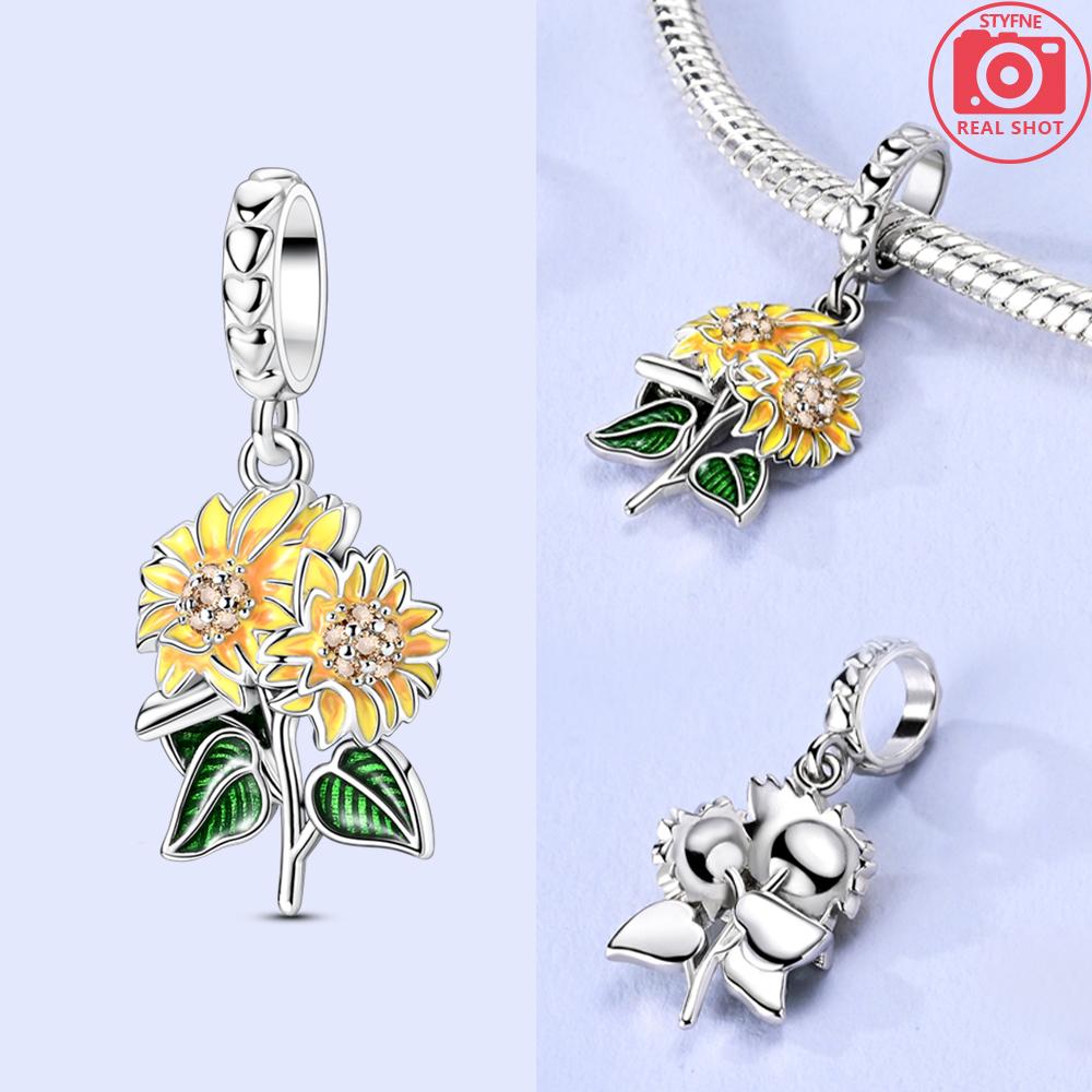 Green Plant Cactus Sunflower Bead Charms Compatible With Bracelets Charm Bead Charms copper Authentic Women Jewellery Diy Accessories Girlfriend Gift