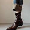 Pointed short boots elastic thin boots women's autumn and winter new thick heel low heel fashion boots knight boots women