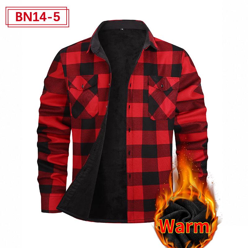 Pánská evropská a americká plus sametová silná teplá košile s dlouhým rukávem: Podzim zima
