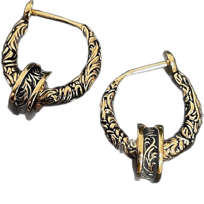 Retro Arabesque Double Hoop Earrings: Vintage Silver Ear Cuffs for Trendy Girls