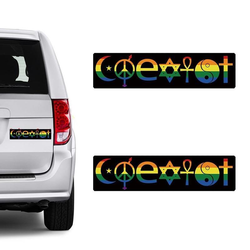 Наклейка на бампер - Coexist Symbols Peace Eolution Harmony Rainbow Style - 3  x 10