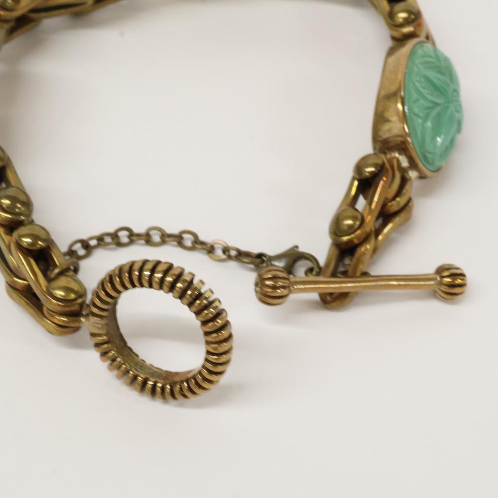 STEPHEN DWECK 2011 Flower Carving Turquoise Bracelet Gold/GreenUsed