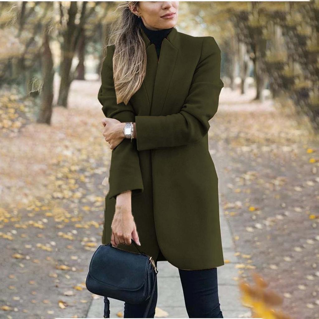 Manteau en Mélange de Laine pour Femme Grande Taille à Boutonnage Simple Col Montant Léger Mi-long Vêtement d'Extérieur pour Port Décontracté et Formel