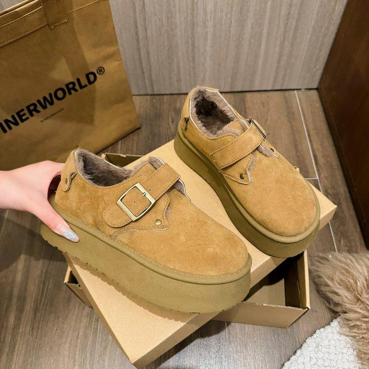 

[Ushilai] Platform Doudou Shoes Women s 2025 Autumn and Winter New Fleece Women s Snow Boots One Pedal Boken Shoes 40 коричневый