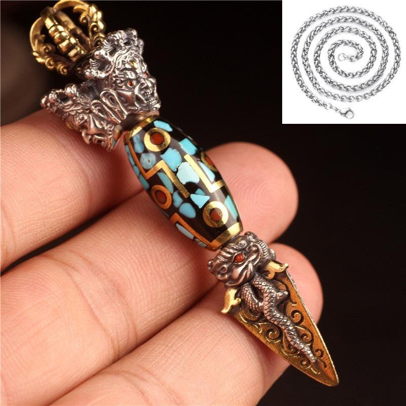 Tibetan Ritual Tools: Retro Silver Yueling Knife, Elephant Trunk Pendant, Vajra Pestle Accessories - Unisex Cultural Gifts
