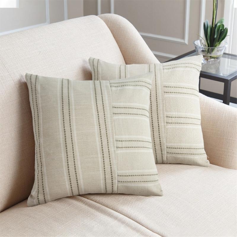 Pillow Case Polyester Cotton Beige with Color Stitching Perfectly for Sofa Bedroom Office Chair Decoration Pillowcase