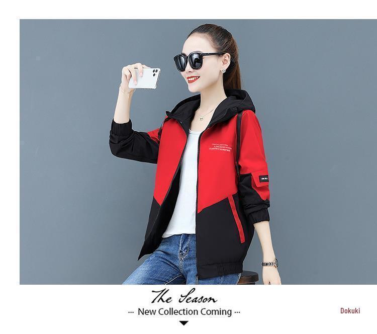 Women's Short Hooded Lined Coat - Korean Style Loose Casual Baseball Jacket for Spring and Autumn.