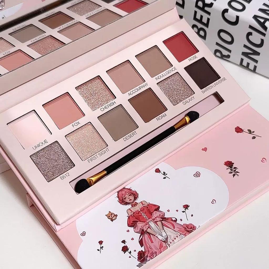 New 12-Color Begonia Flower Oil Painting Style Pink and Brown Eyeshadow Palette Matte Pearlescent Fine Shimmer Earthy Low-Saturation Eyeshadow Palette