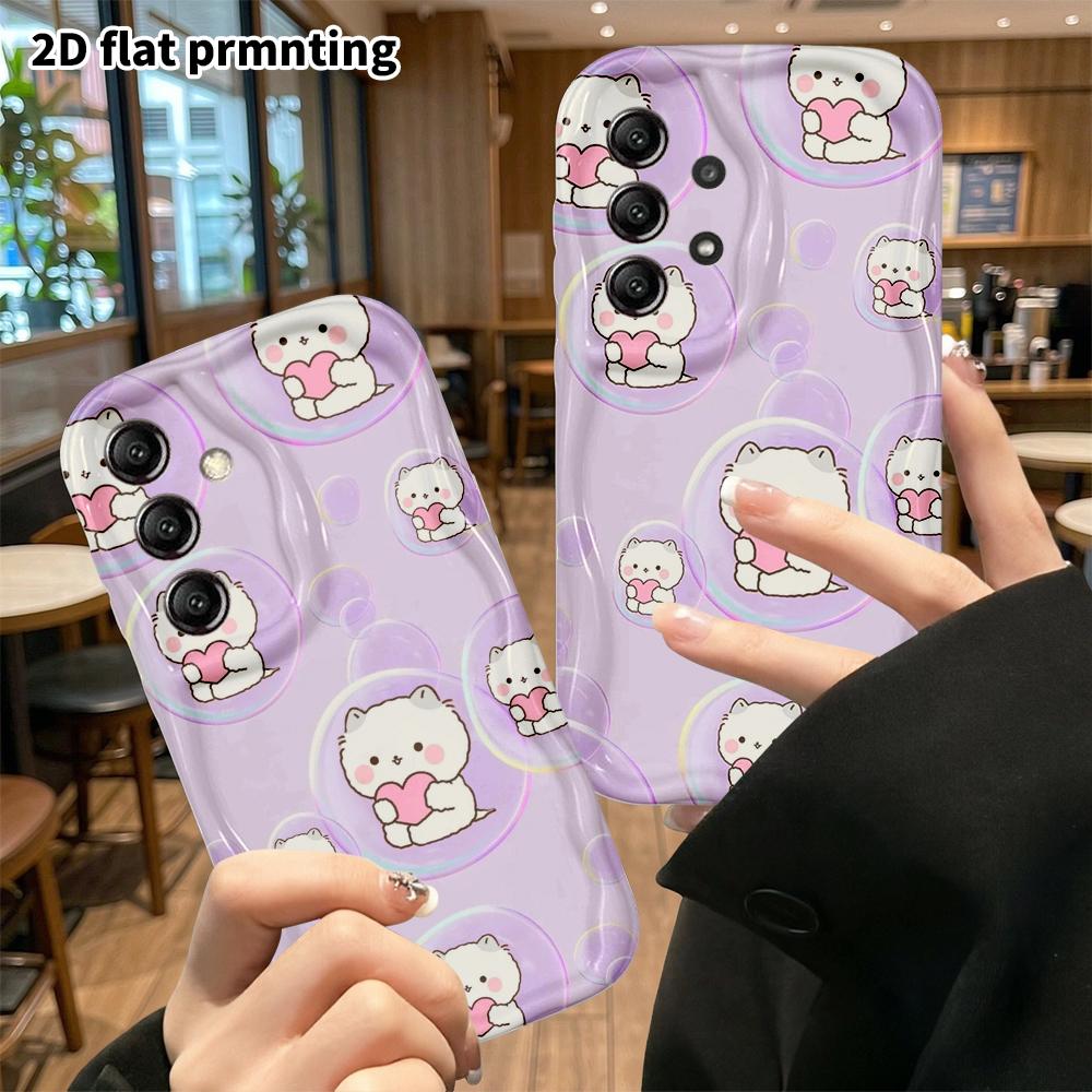 Phone Case: 2D Flat Samsung Galaxy A34 A35 M05 M06 S20 S22 S21 FE Plus 5G Protective Case, Hugging Little White Cat, Perfect Christmas and Halloween H