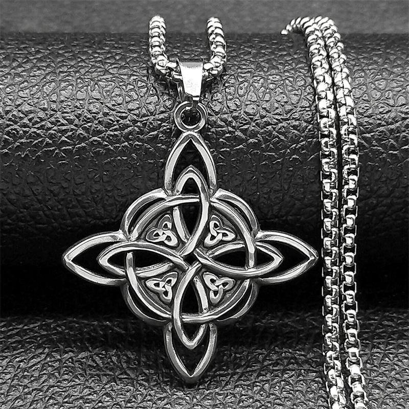 Witch Knot Pendant Necklace for Women Men Stainless Steel Silver Color Vintage Irish Celtic Trinity Knots Male Chain Jewelry