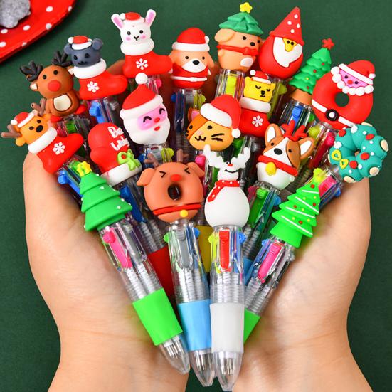 Christmas 4-Color Ballpoint Pen Set Santa Theme Click Pens Smooth Writing Ballpoint Pens for Holiday Gifting