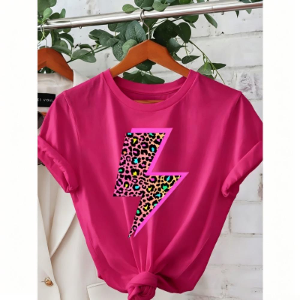 T-shirt Estive per Bambini 11 Colori Stampa Leopardo Neon Fulmine Moda Street Manica Corta Top Casual da Esterno per Ragazzo e Ragazza