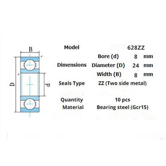 Bearing 10 Pieces 628ZZ 8*24*8(mm)
