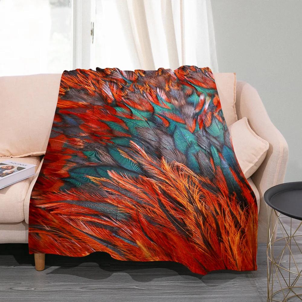 3D Colorful Bird Feather Throw Blanket Peacock Feathers Fashion Flannel Blanket Soft Warm Cozy Home Gifts for Bed Couch Sofa