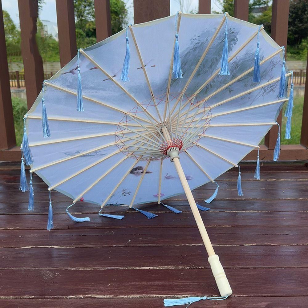70cm Classical Oil Paper Umbrella Handheld Tassel Umbrella Silk Fabric Tassel Umbrella  for Women