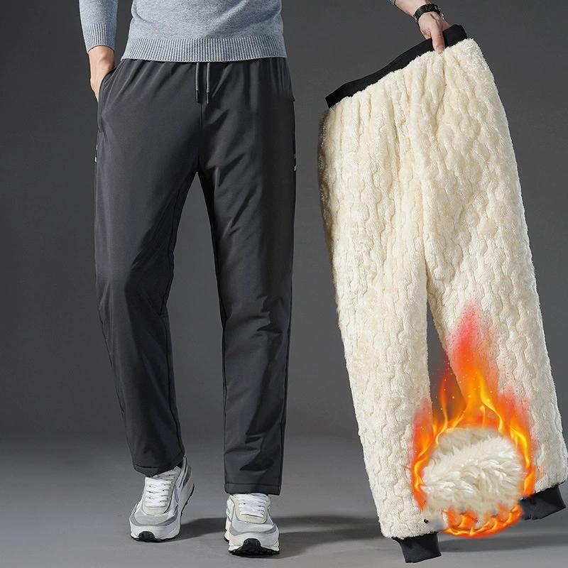 Autumn Winter Men's Padded Trousers Autumn and Winter Thickened Down Cotton Trousers Outside The Windproof Casual Sports Lamb Wool Trousers