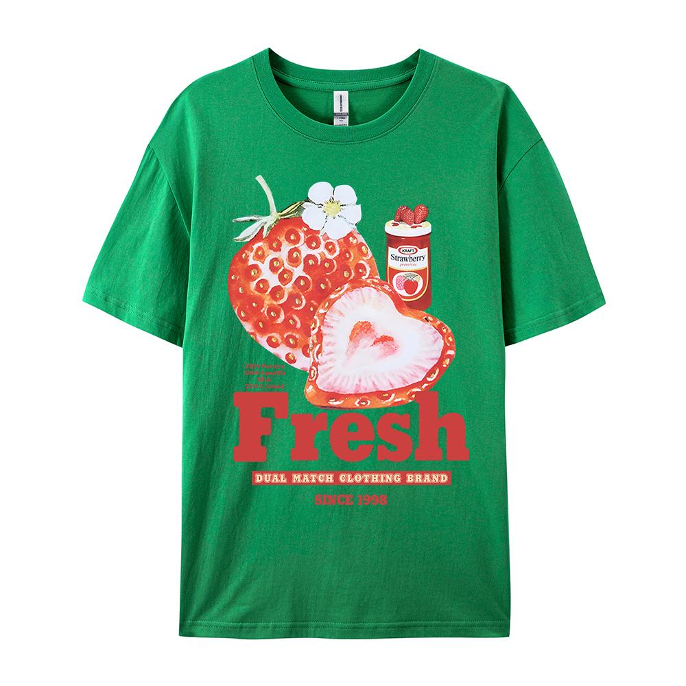 

Свежая Клубника Американский Ретро Креативная Футболка с Принтом Женская Модная Брендовая Свободная Универсальная Футболка с Коротким Рукавом 4XL