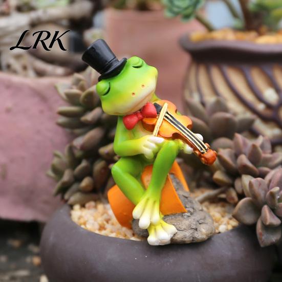 Small Outdoor Garden Decor Micro Landscape Ornament, Mini Frog Violin Playing Statue, Durable Resin Waterproof Sculptures Hand-Painted Figurines, for