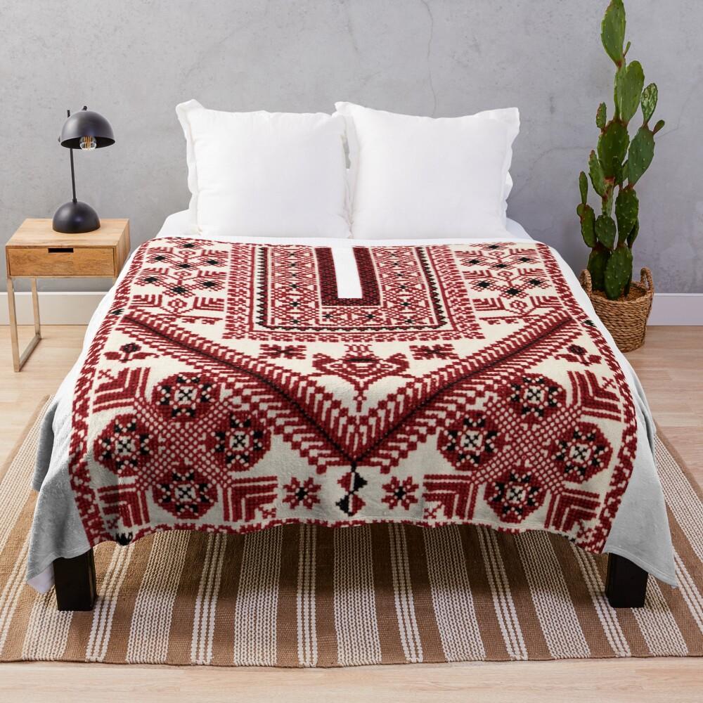 Ramallah Thobe Tatreez Throw Blanket