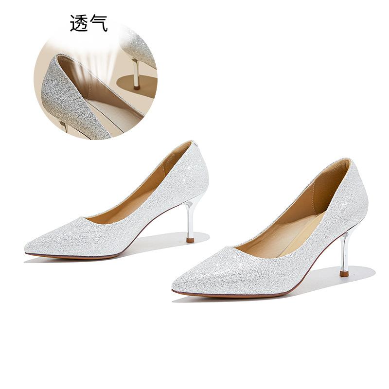 

The first layer of sheepskin insoles, high heels, spring new pointed tip, thin heel, shallow mouth single shoes, light luxury and high-end women s 40 срібний