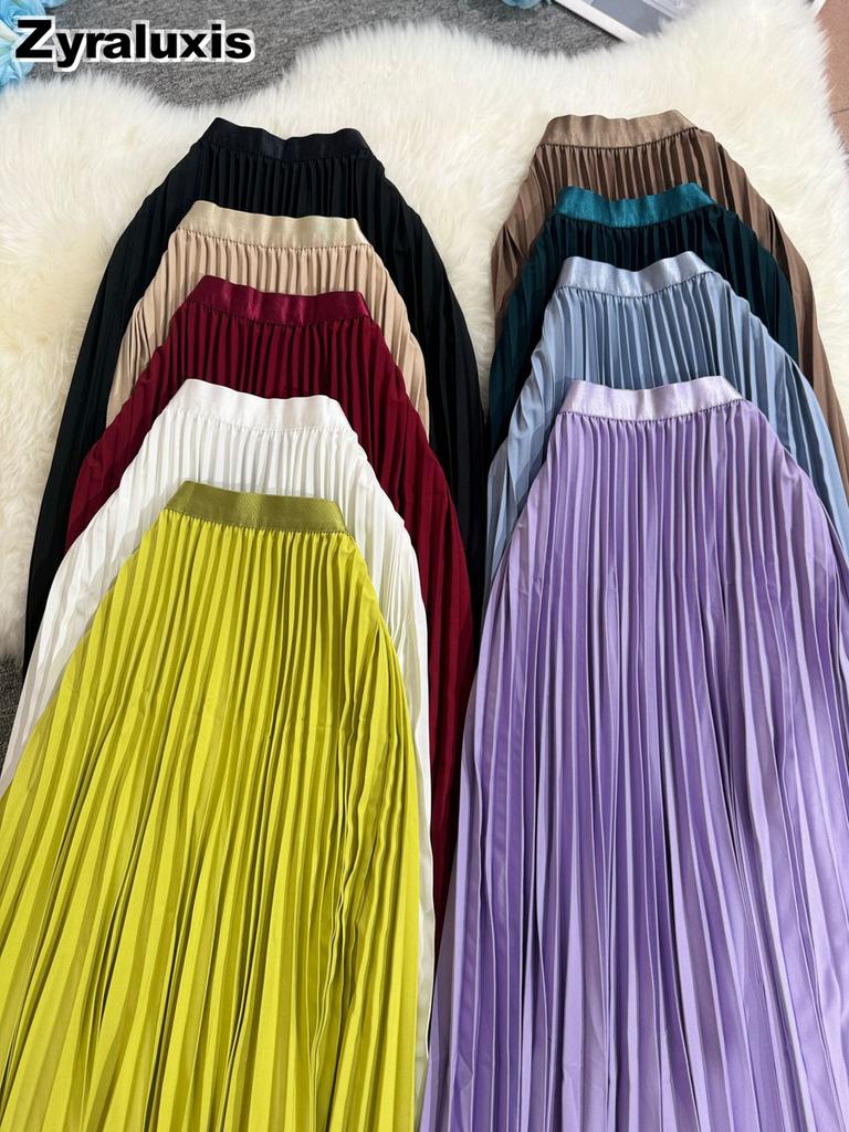 Wavy Edge Pleated Skirt High Waist Slimming Office Wear Versatile Long Dress for Women