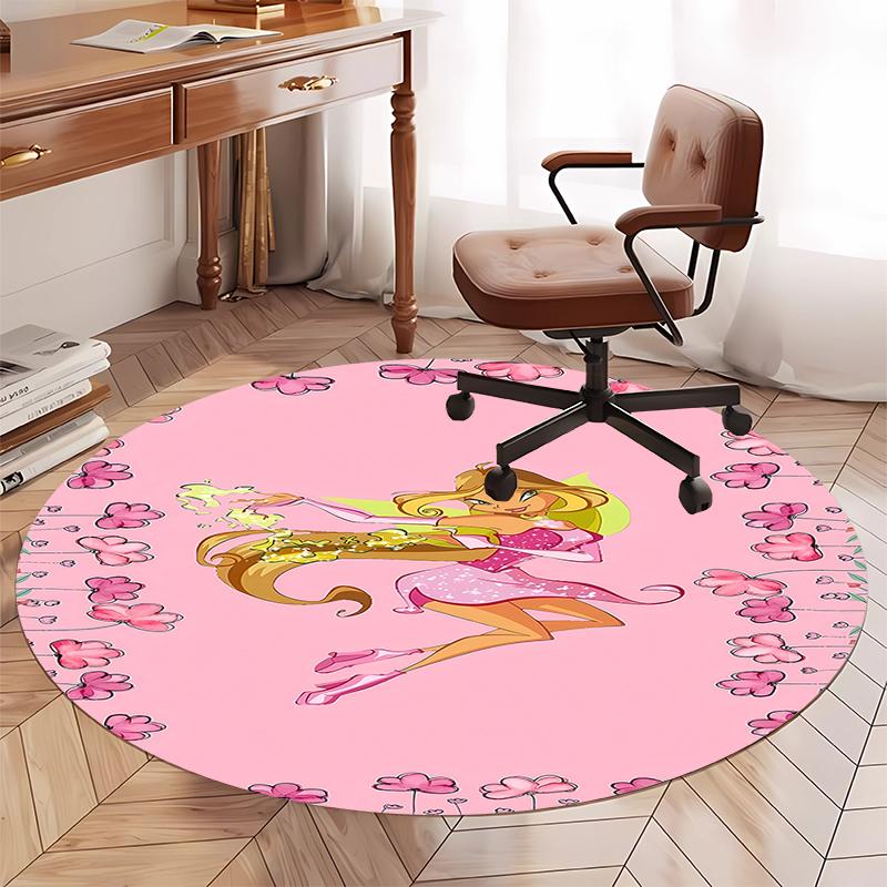 Winx Club Printed Round Rug Carpet Chair Rug Area Rug Entryway Doormats,for Office Chair Living Room Bedroom Kitchen Room.