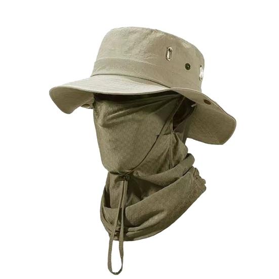 Ice Silk Fishing Hat, Breathable Quick-Drying Fabric Sun Hat with Wide Brim, Detachable Face Guard Adjustable Fit Sun Protection Hat for Outdoor
