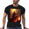 FeUnisex Warrior Kneeling By The Bonfire TShirt Casual Light Summer Short Sleeve Top