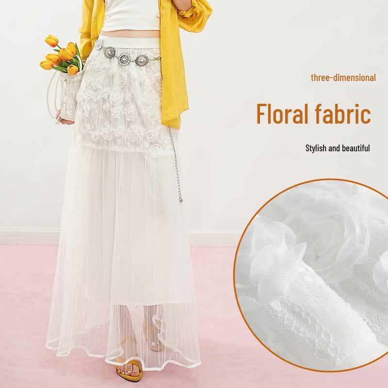 Bailuyu Embroidered Mesh A-Line Maxi Skirt S