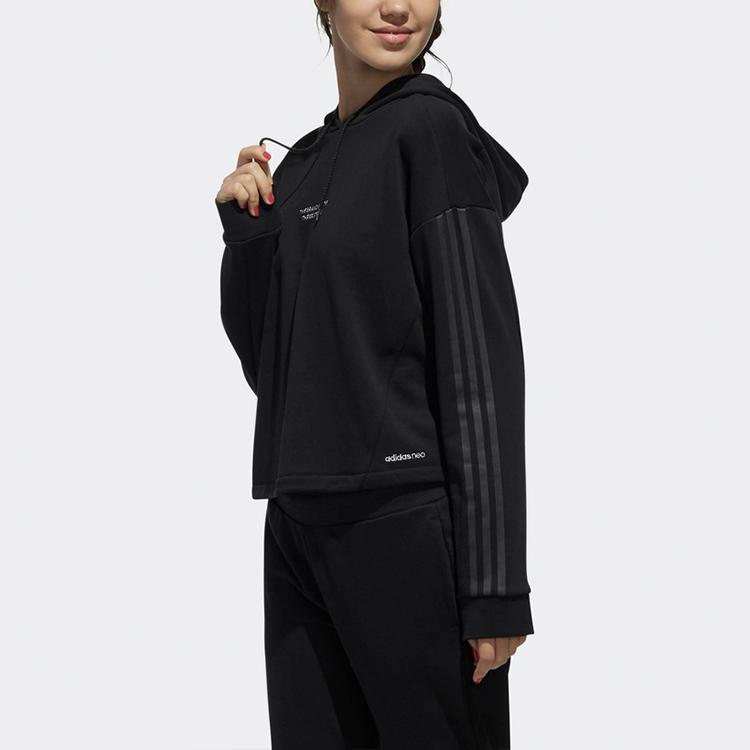 Adidas Casual Hooded Long Sleeve Pullover Sweatshirt Women Tops Black DZ7599