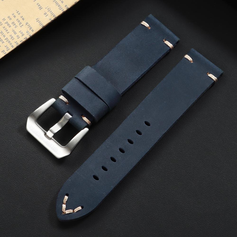 Vintage Crazy Horse Genuine Leather Strap Soft Stitching Cowhide Watch Band Men's Business Wristband 18/20/22/24mm for Panerai