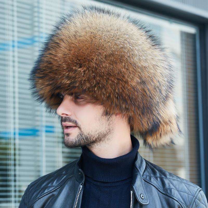 Căciulă bomber din blană de vulpe pentru bărbați, iarnă, nord-est, iarnă, vârstă mijlocie și vârstnici, blană de raton caldă, cpa, piele de oaie reală, căciulă din piele pentru bărbați